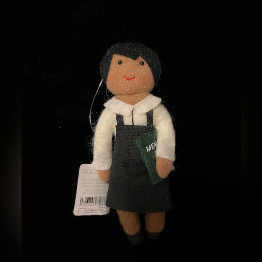 NWT Wondershop Target Fabric Doll Restaurant Server Black Apron Green Book